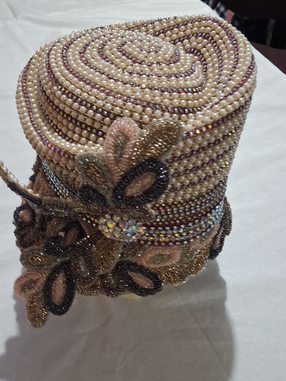 Embellished Pearl and Pink Seed-Bead Women’s Hat